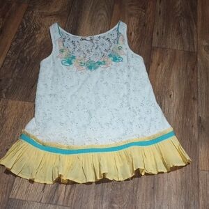 Lulumari White and Yellow Camisole with Ruffled Hem